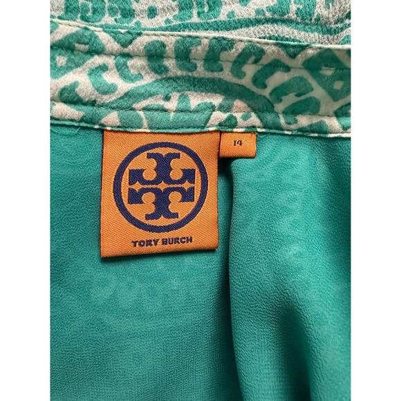Tory Burch Green Silk Print Sequin Embellished Tunic Size 14 - Picture 2 of 4